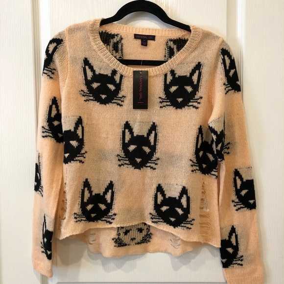 Material Girl Sweaters - Distressed cat sweater